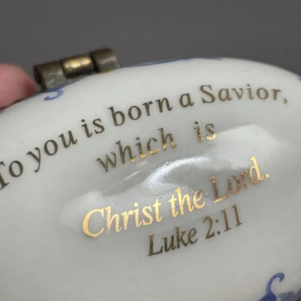 Imperial Porcelain Religious Nativity Scene Trinket Box Luke 2:11 Holy Family